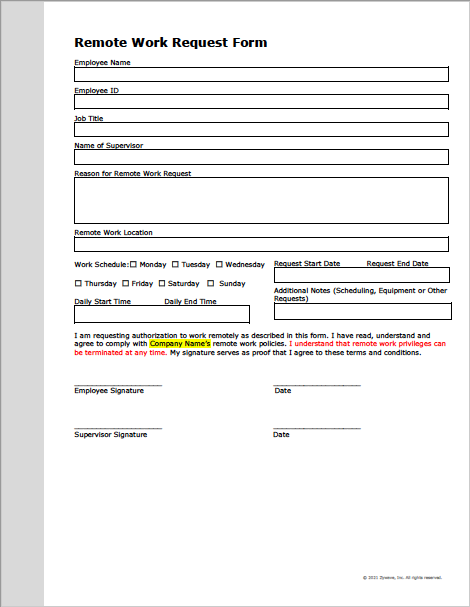 Remote Work Request Form Tilson